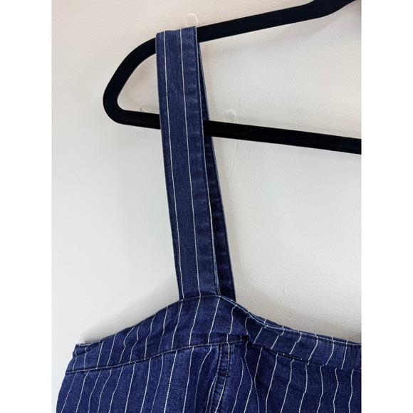 Forever 21 Women's Navy White Pinstripe Denim Crop Top 3X Boho Festival Y2K Chic - Picture 6 of 7